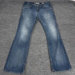 BKE Denim Jeans Mens 34L (FITS 35x34) Stretch Derek Whisker Bootcut Mid Rise